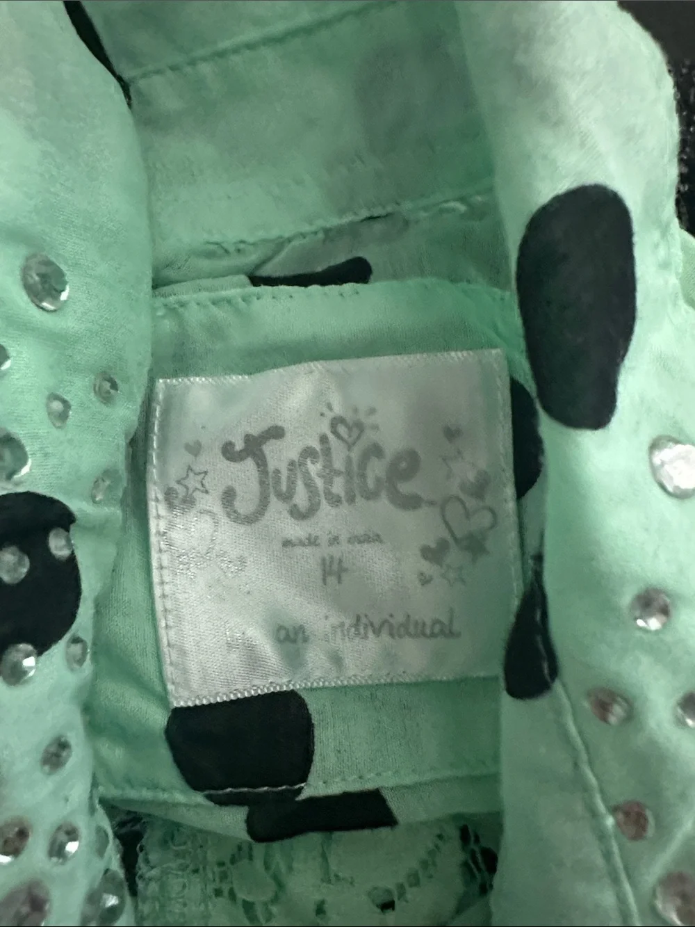 Justice Mint Green Polka Dot Button-Down with Lace Back